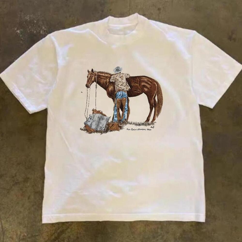 Gildan Men White T-Shirt, White Cowboy Graphic Tee
